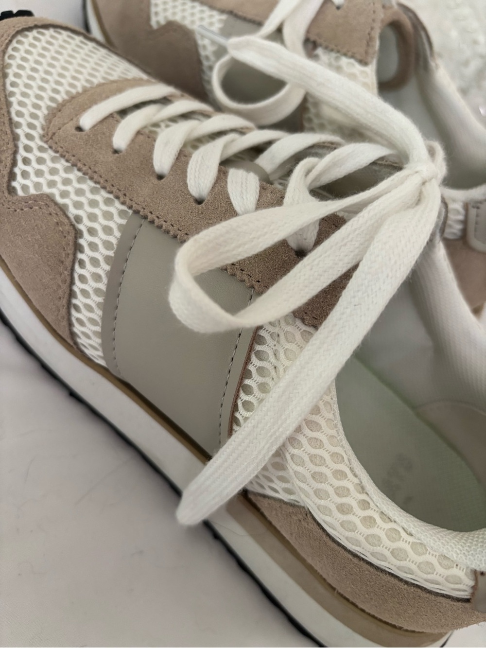 Greats Beige and White Mesh Runner Sneakers